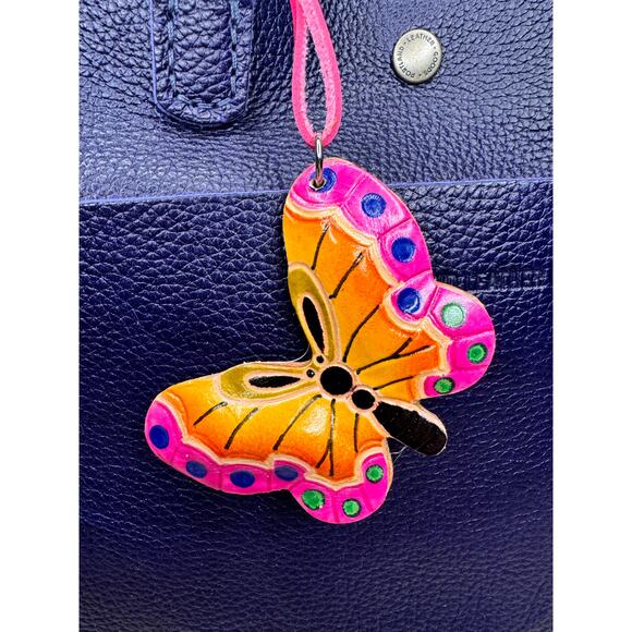 Genuine Leather Butterfly Purse Charm Leather Hand Painted Spring Bag Charm NEW - Picture 2 of 5